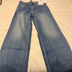 Abercrombie & Fitch Kids Wide Leg Rhinestone Embellished Jeans girls size 13/14